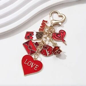 Valentines Red Heart Bag Charm Keychain